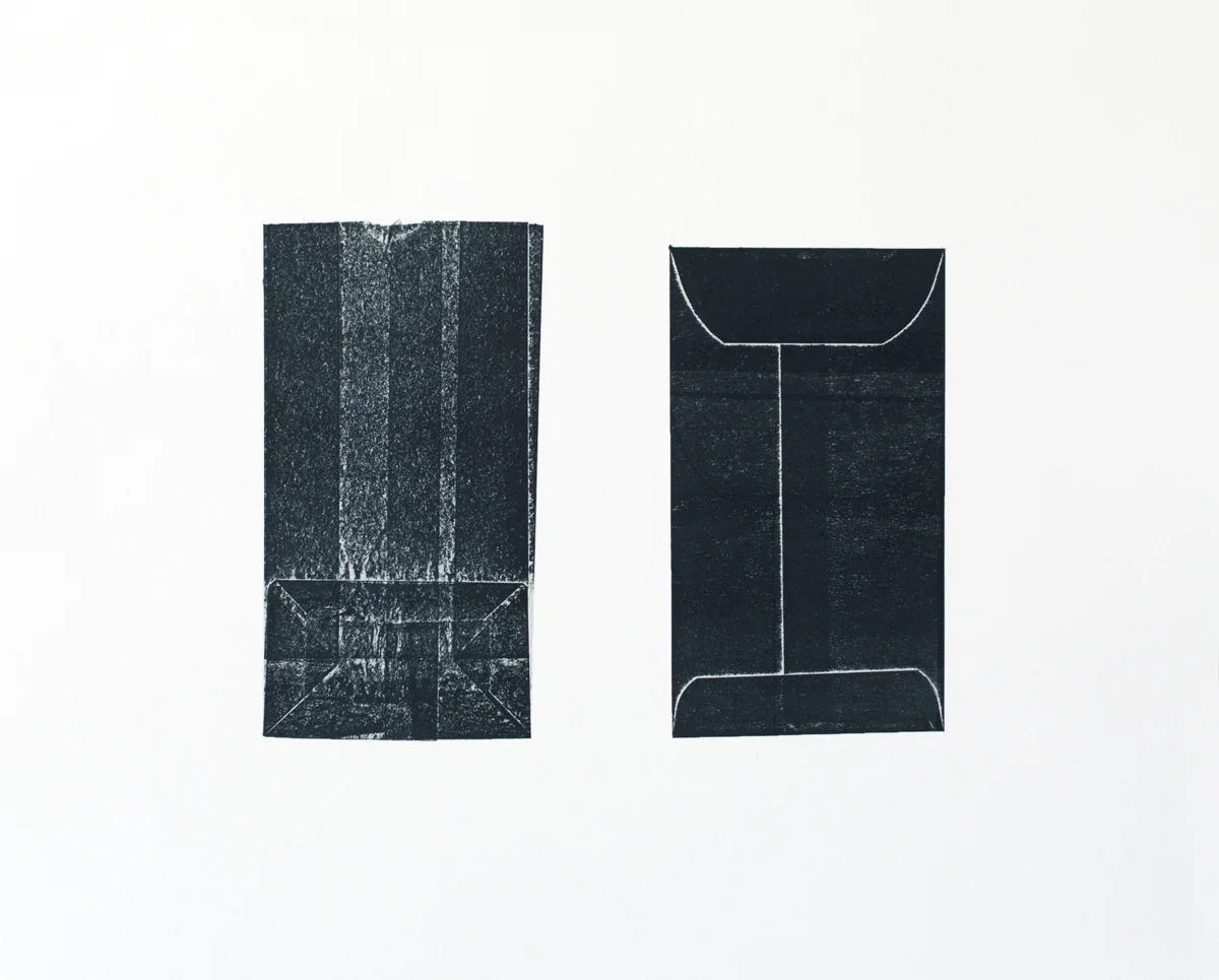 Bags + Envelopes monoprints.  Twins, 11 x 14