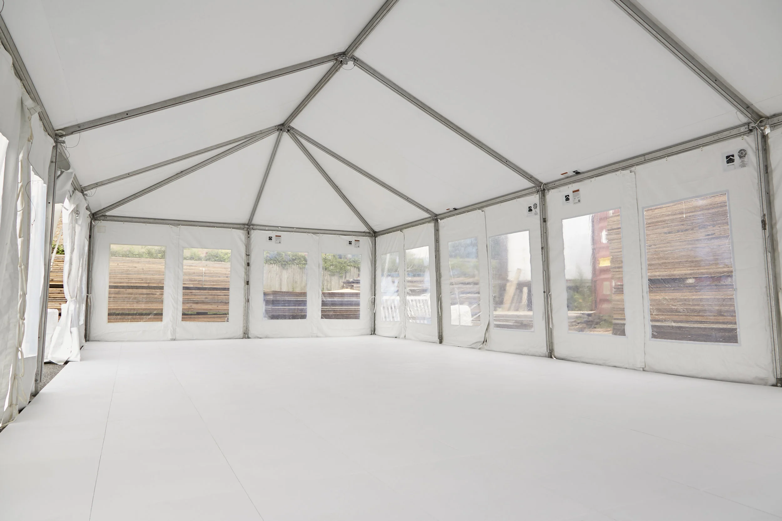 Ideal as tent flooring and provides a more finished look than alternatives, with a streamlined top surface that contains no visible clips or branding.