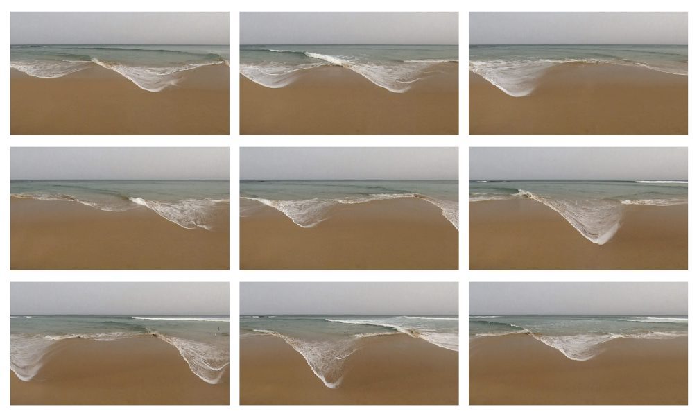 RECEPTION DANIEL CROOKS (B. 1973 NEW ZEALAND) Static No. 6 As dawn breaks, Daniel Crooks work Static No. 6 , 2003 takes over the screen, setting the scene for morning check ins and those making their way to the beach. A traditional Australian beach scene becomes hyperreal, hypnotic and strange as Crooks continues his ongoing Time Slice project through investigating the formal tangibility of time. He extracts thin slices from a moving image and then recombines them using spatial and temporal displacement. He ruptures the space/time continuum, which forced the eye into new modes of perception.