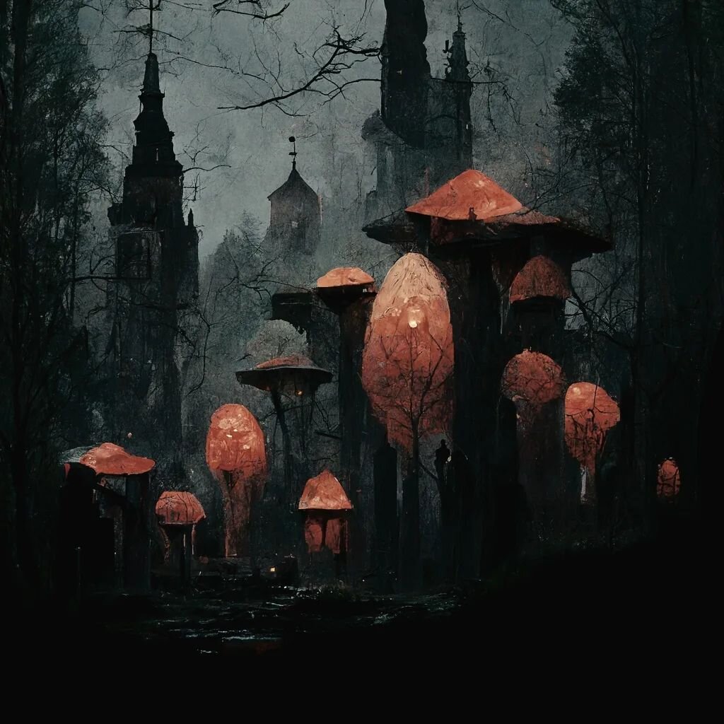 S P O R E

#midjourney #ai #aiart #spore #mushroom #toadstool #fantasy #library #umbralwoods #village #witch #dark #darkart #imagine #silence #mood #nature #ghostinthemachine #samara #thirtyscale #conceptart #dead #autumn #forest #strange #artoftheda