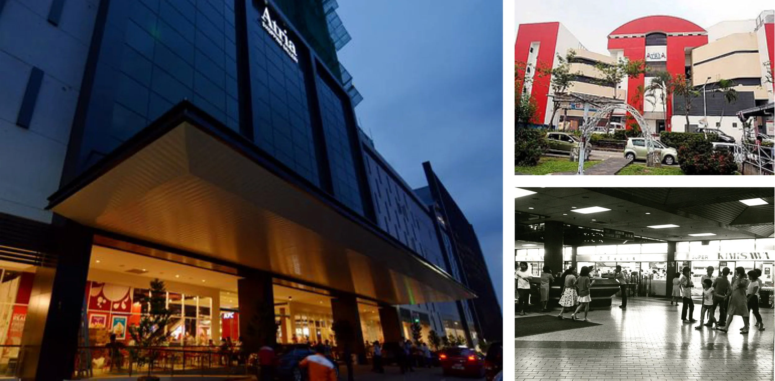 Above: Atria Shopping Gallery today—a total transformation in all aspects. Top right: Atria in the 80s, known for its infamous Piccadilly Discotheque, fashion-forward Printemps department store, and Kimisawa (bottom, right), Malaysia's first Japanese supermarket.