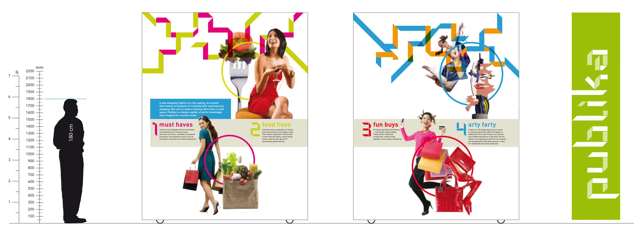 Information panels on wheels for the Publika Sales Gallery.