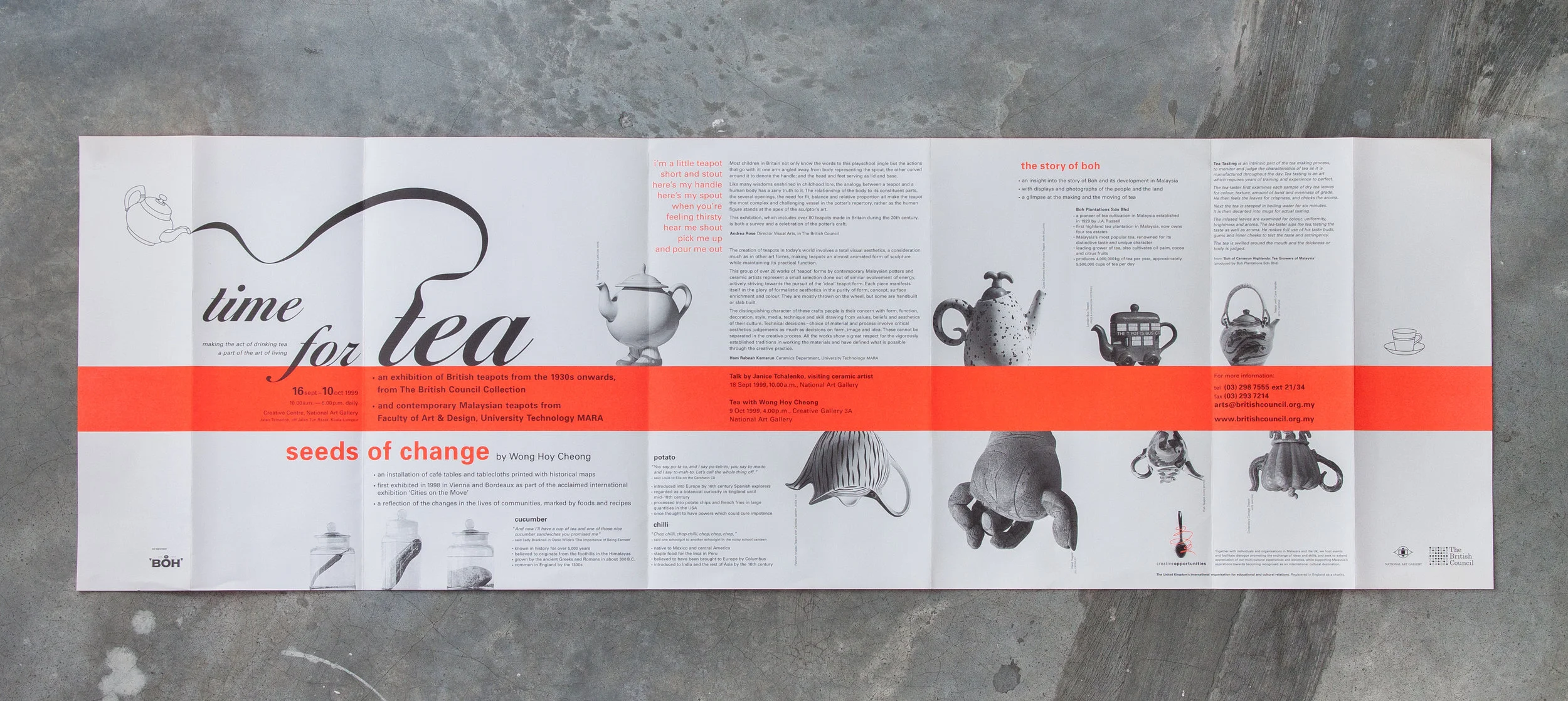 Leaflet front (open), printed in two colours, Black and Brilliant Fluorescent Orange.