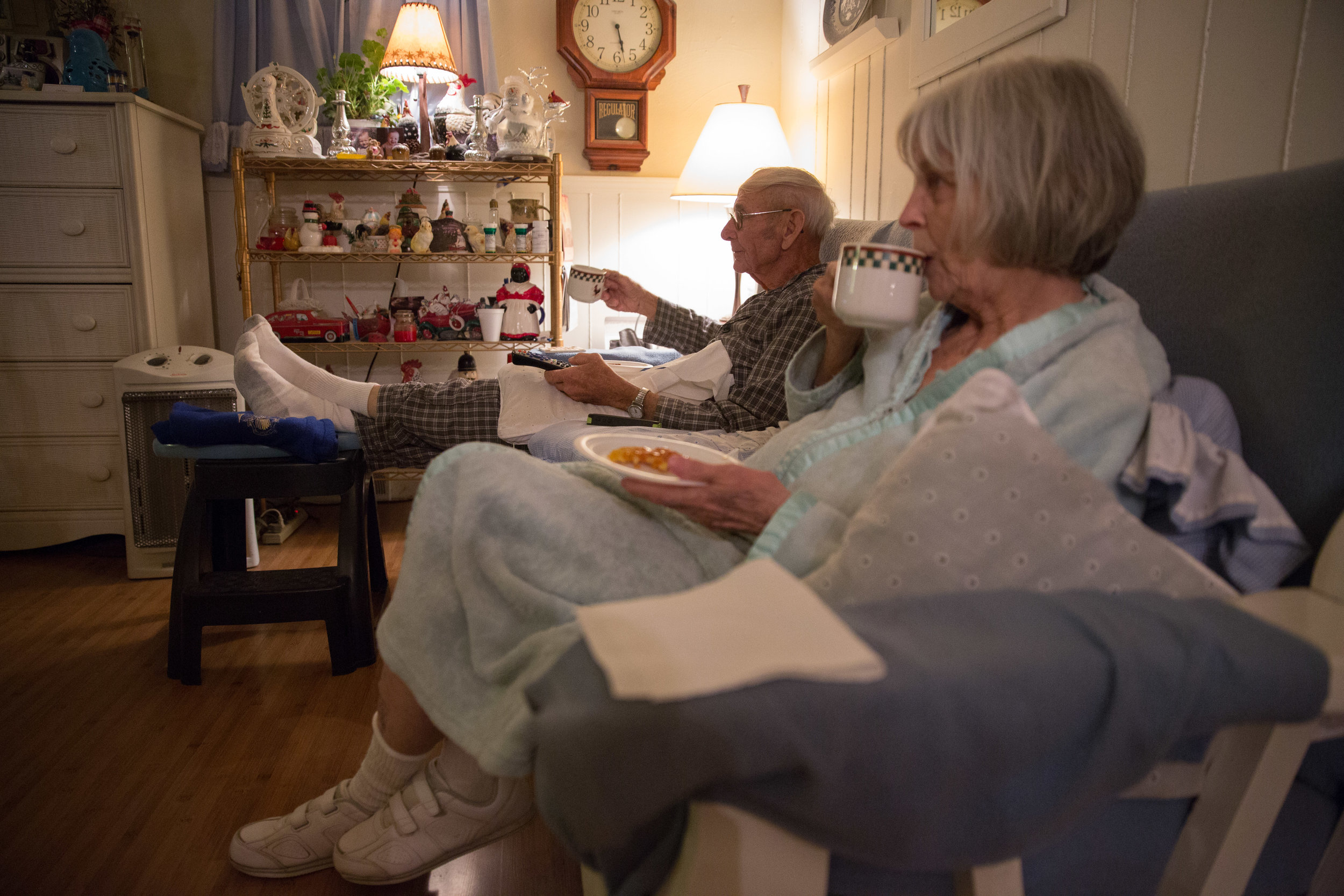 Carl and his wife Ruth just celebrated their 60th wedding anniversary. Carl usually wakes up at 2 a.m. and says morning is his favorite time of the day.