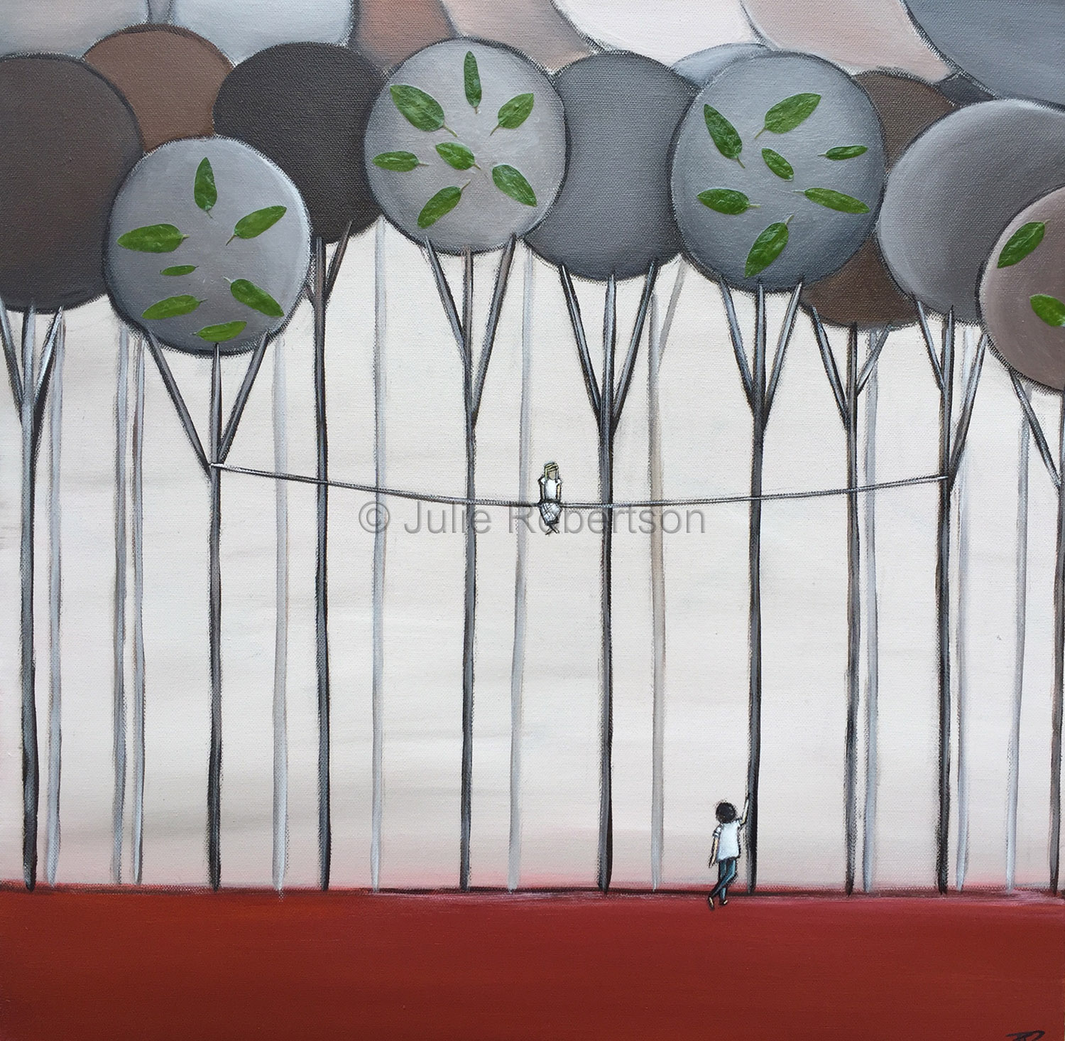 Chance Encounter - acrylic and leaf collage on stretched canvas 61cm x 61cm