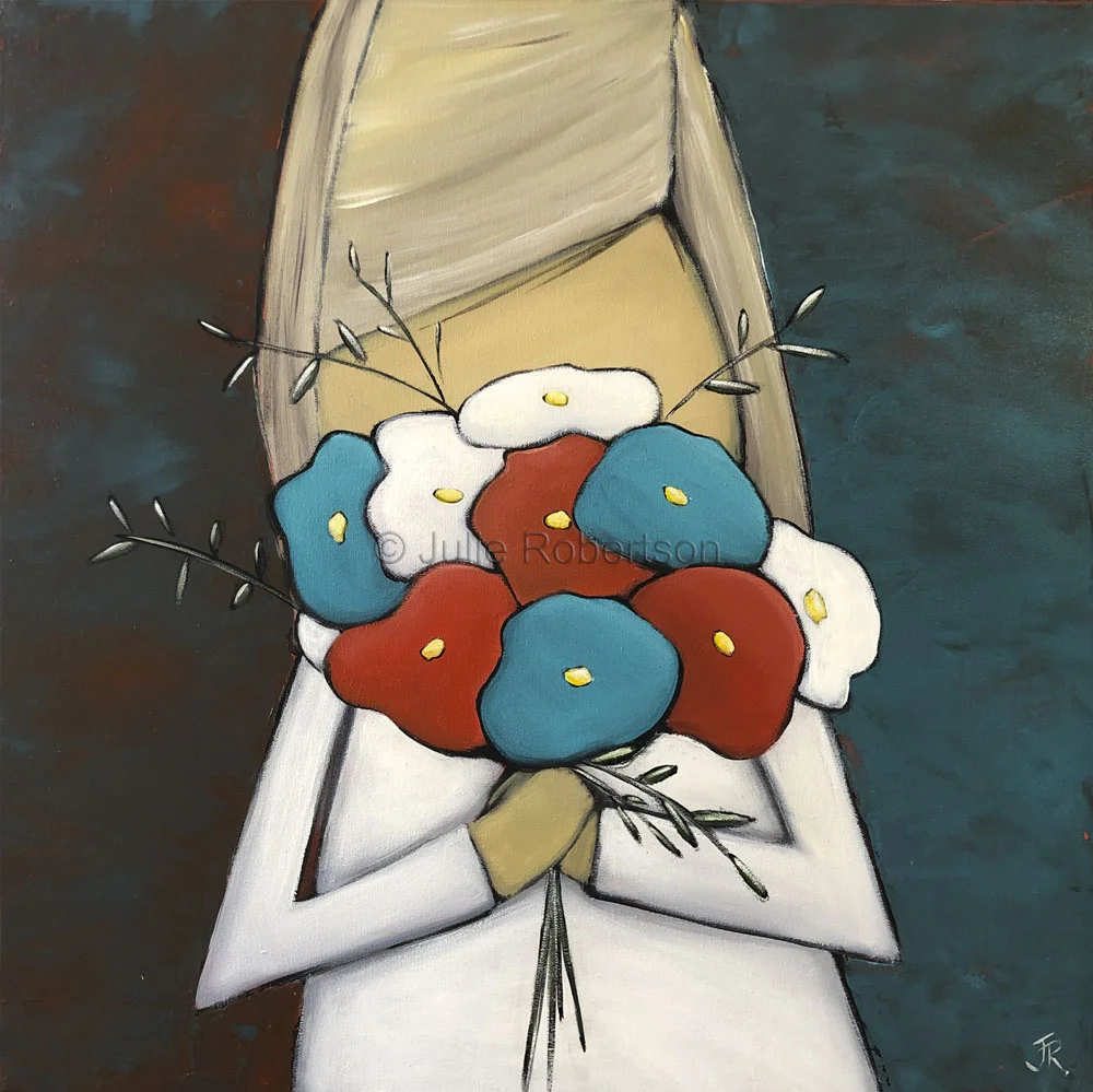 Girl with Flowers - acrylic on canvas 61 x 61cm