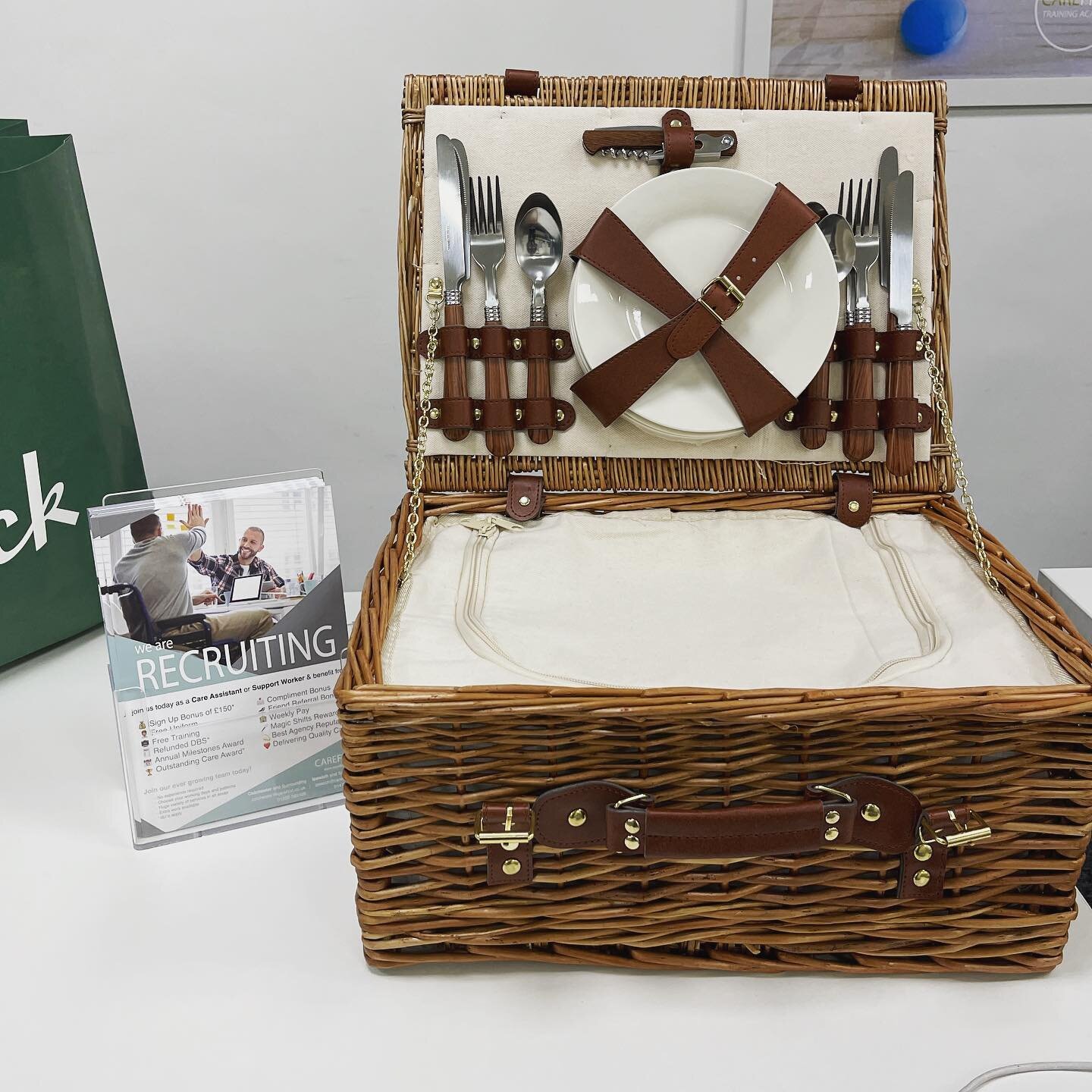 When we run competitions, we don&rsquo;t mess about, only the best for our clients, staff and friends of the business! This is the hamper that Tracey won. Picnic hamper for 4.

Did I mention we are recruiting? 😜 #picnic #hamper #fenwick #socialcare 