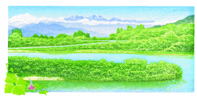 安曇野【大暑】川筋に風渡る頃(安曇橋)爺、鹿島、五竜