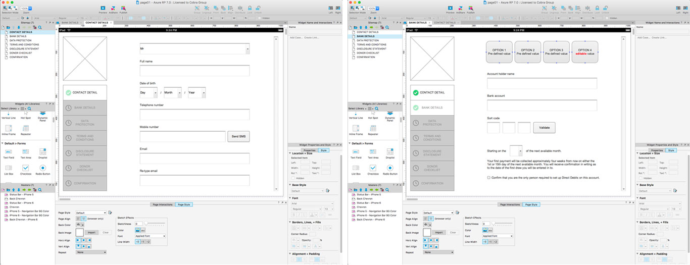 Axure version - First version used internally for proofing flow and content