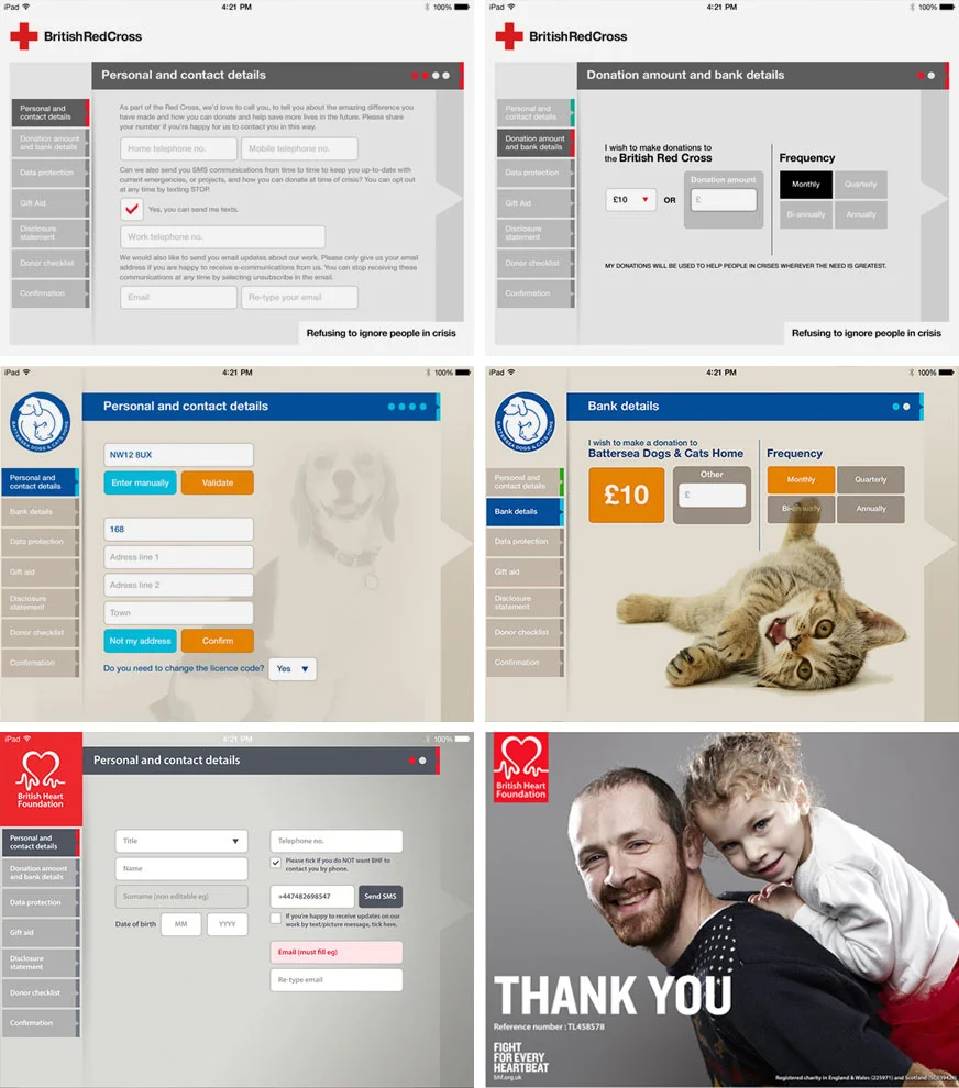 Some examples of the application being customised per client
