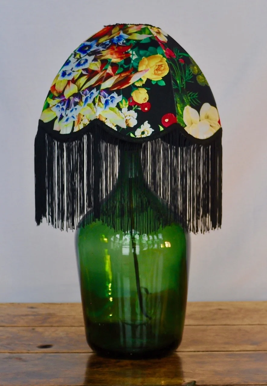 Antique Green Demi John with Black Flower Parachute Shade.jpeg