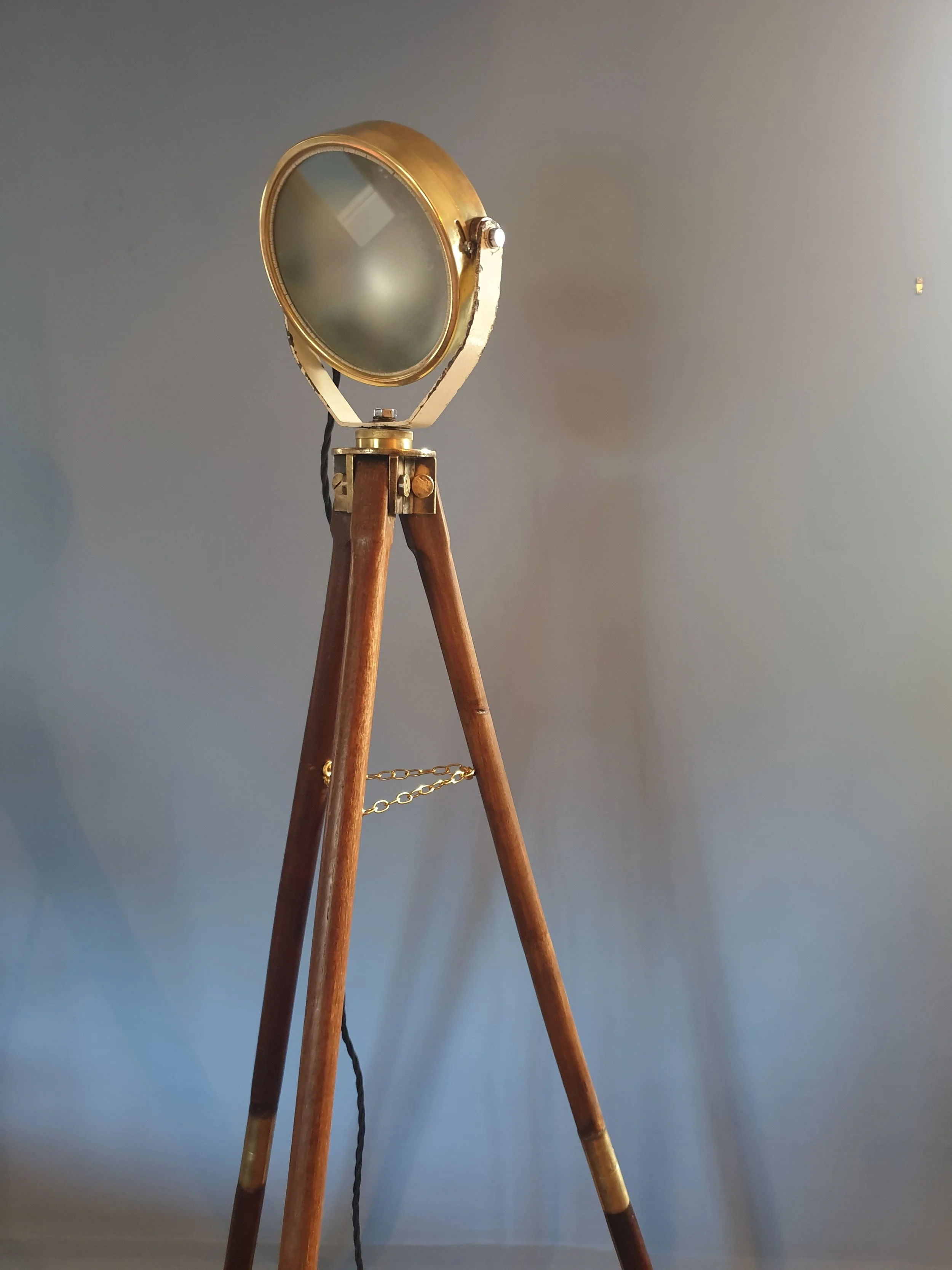 Antique Tripod & Fire Engine Floodlight Floor Lamp 7.jpg