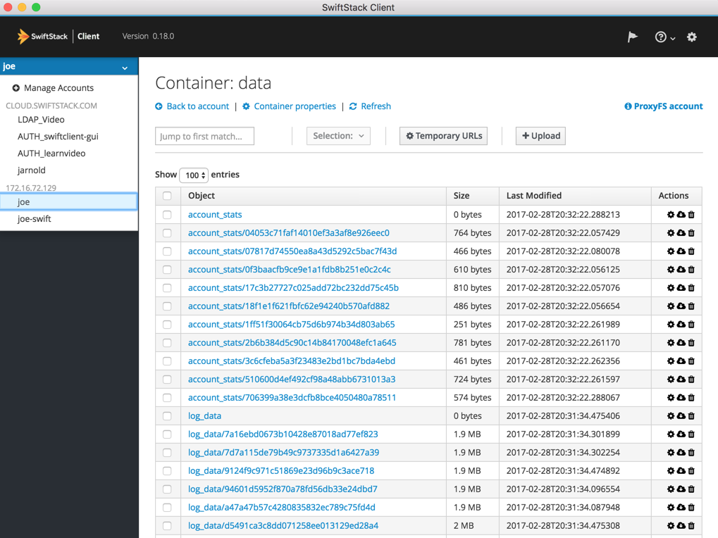 Skärmbild av Swiftstack Client. Konceptet går ut på att systemet ska vara lika lätt att använda som en hemdator.