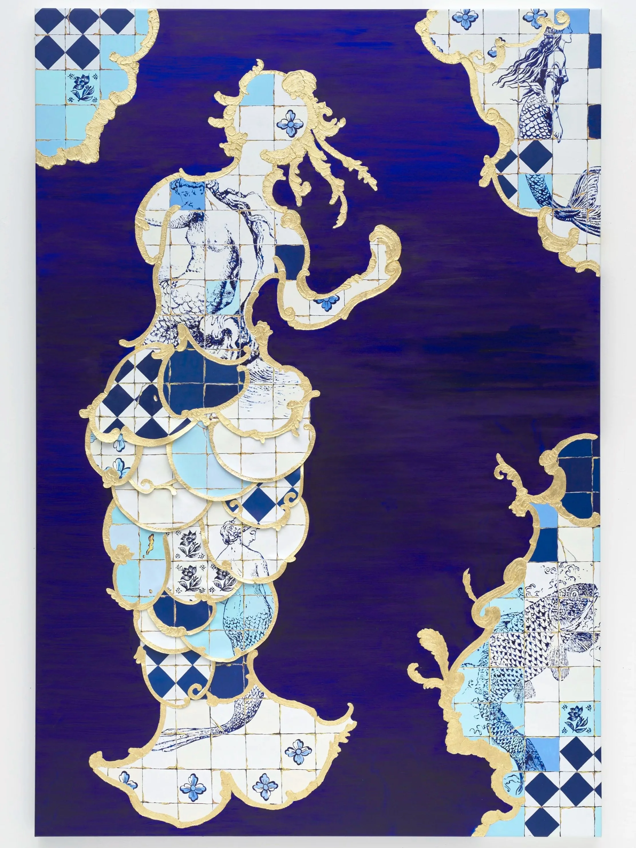 Coral, 2026, mixed media, gold leaf, linen collage on linen, 190 x130cm.