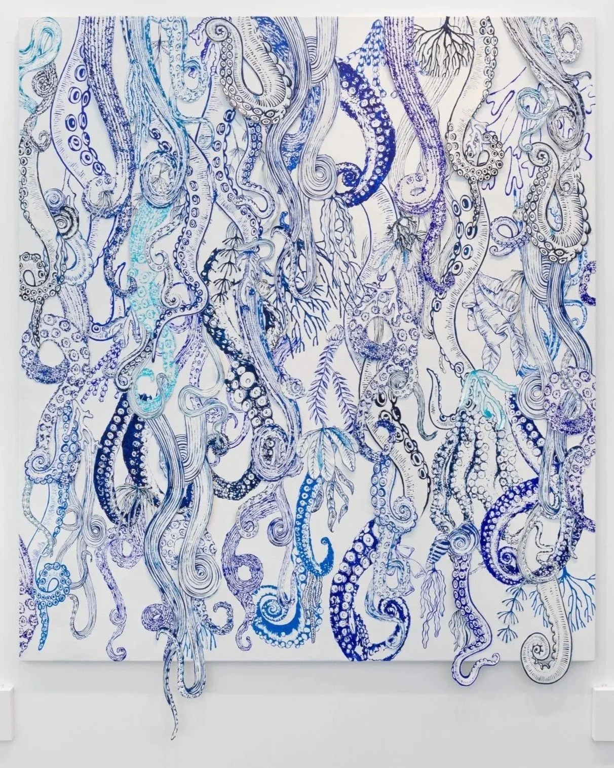   Octavia , 2021, mixed media and linen découpage collage on canvas, 190 x 170 cm 