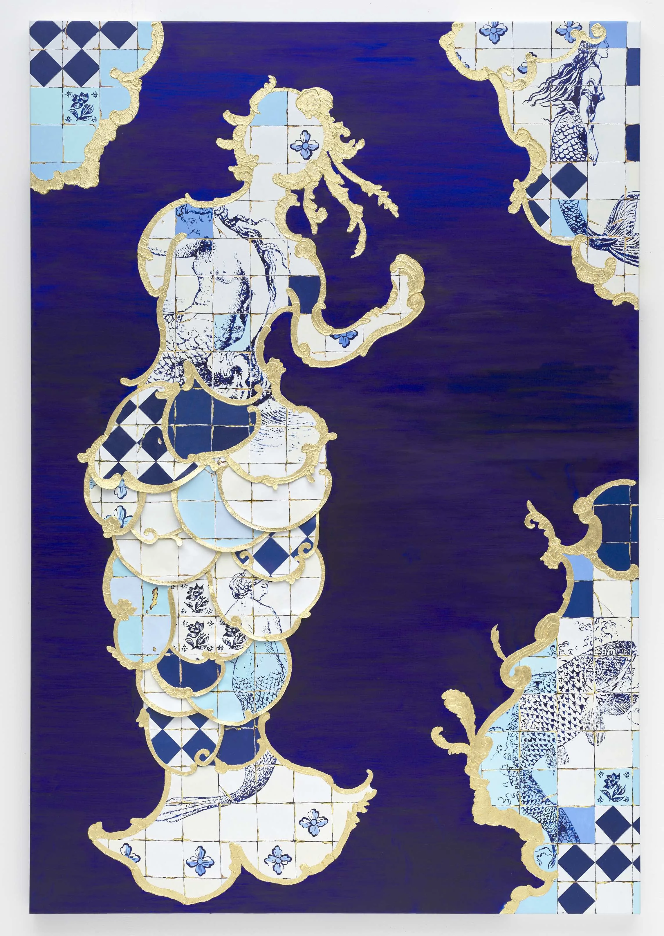   Coral , 2026, mixed media with linen découpage collage on linen and gold leaf, 190 × 130 cm 