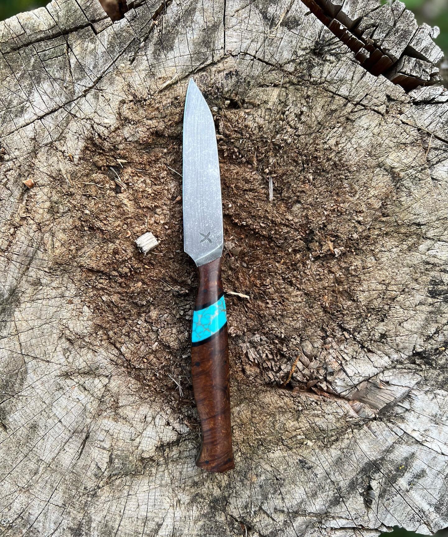 Just wrapped this Nitro-v k-tip pairing knife up yesterday. Ironwood Burl and Turquoise. This one is headed to its new home, but I will have 2 more finished soon that will be available.
