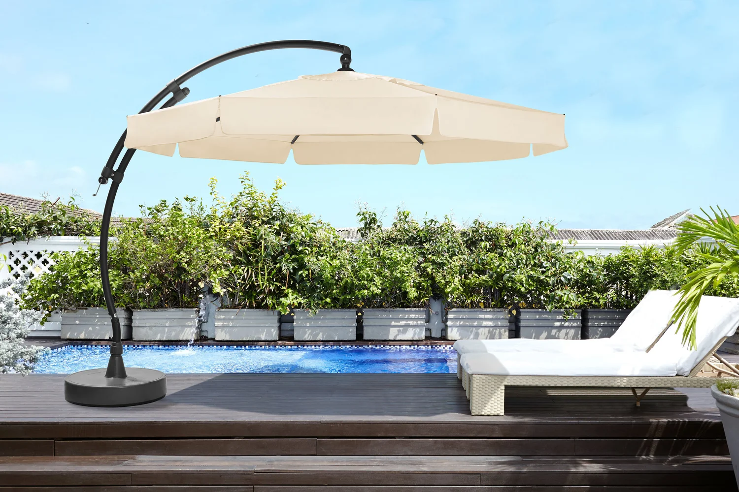 cantilever umbrella with base offset patio umbrella with weighted base — SUN  GARDEN USA Cantilever Umbrella