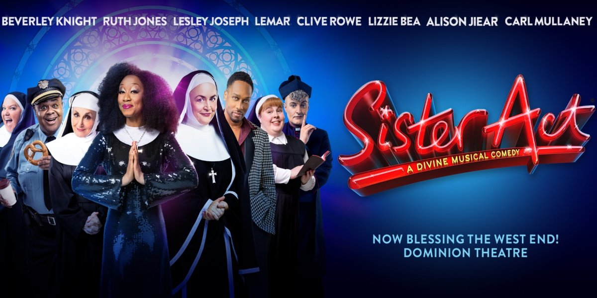 Lizzie Bea, Damian Buhagiar and Claudia Kariuki in Sister Act, Dominion Theatre