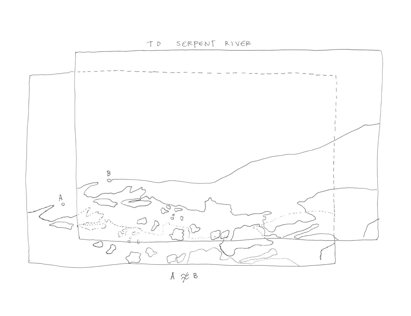 Suzanne Morrissette, 2011, To Serpent River , ink on paper, 11" x 8.5".