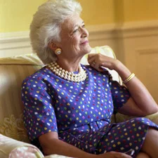 Official Portrait of Barbara Pierce Bush, taken in the residence of the White House, 1989 Photo credit: George Bush Presidential Library and Museum