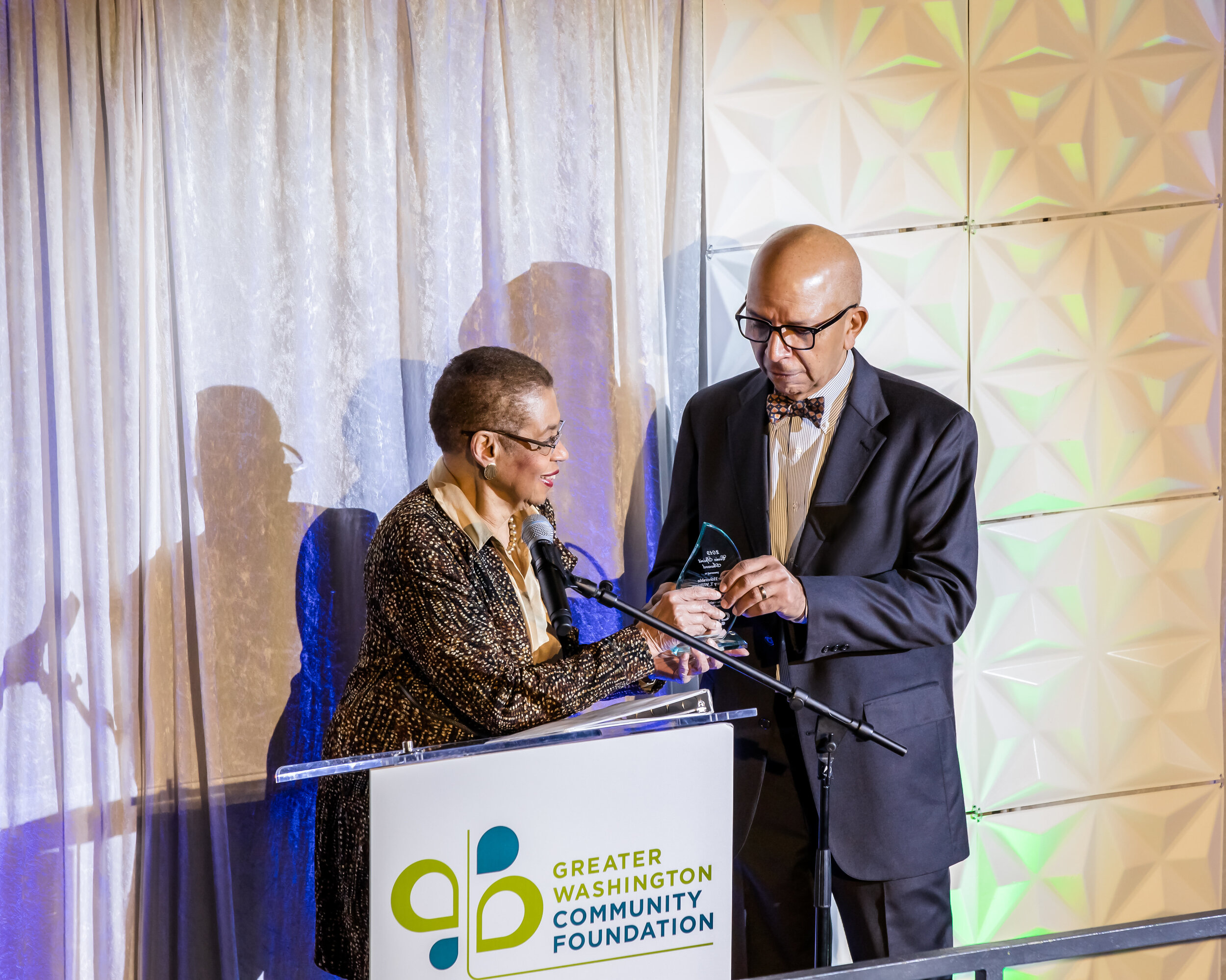 Congresswoman Eleanor Holmes Norton presents Anthony Williams with 2019 Civic Spirit Award.jpg