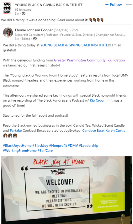 Young, Black and Giving Back Institute'sYoung, Black &amp;  Working from Home Community