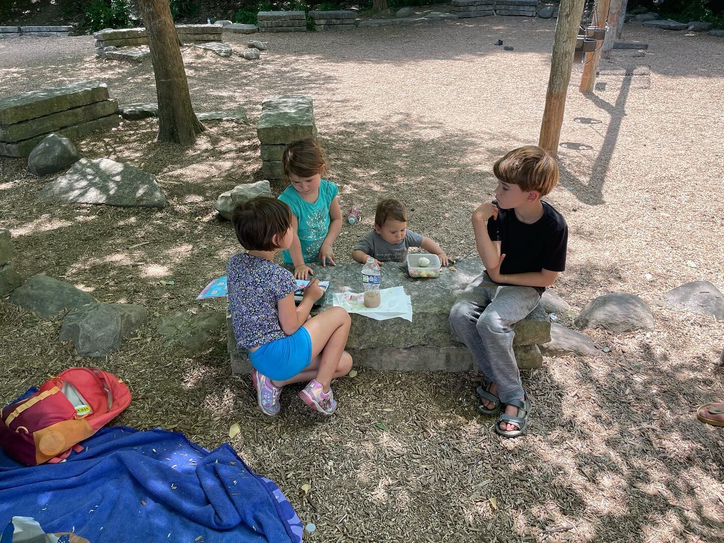 We had a great time at our last summer get together at Eden park. The younger kiddos played at the playground, did face painting, and climbed up a rocky path while the older kids played a nerf gun war!