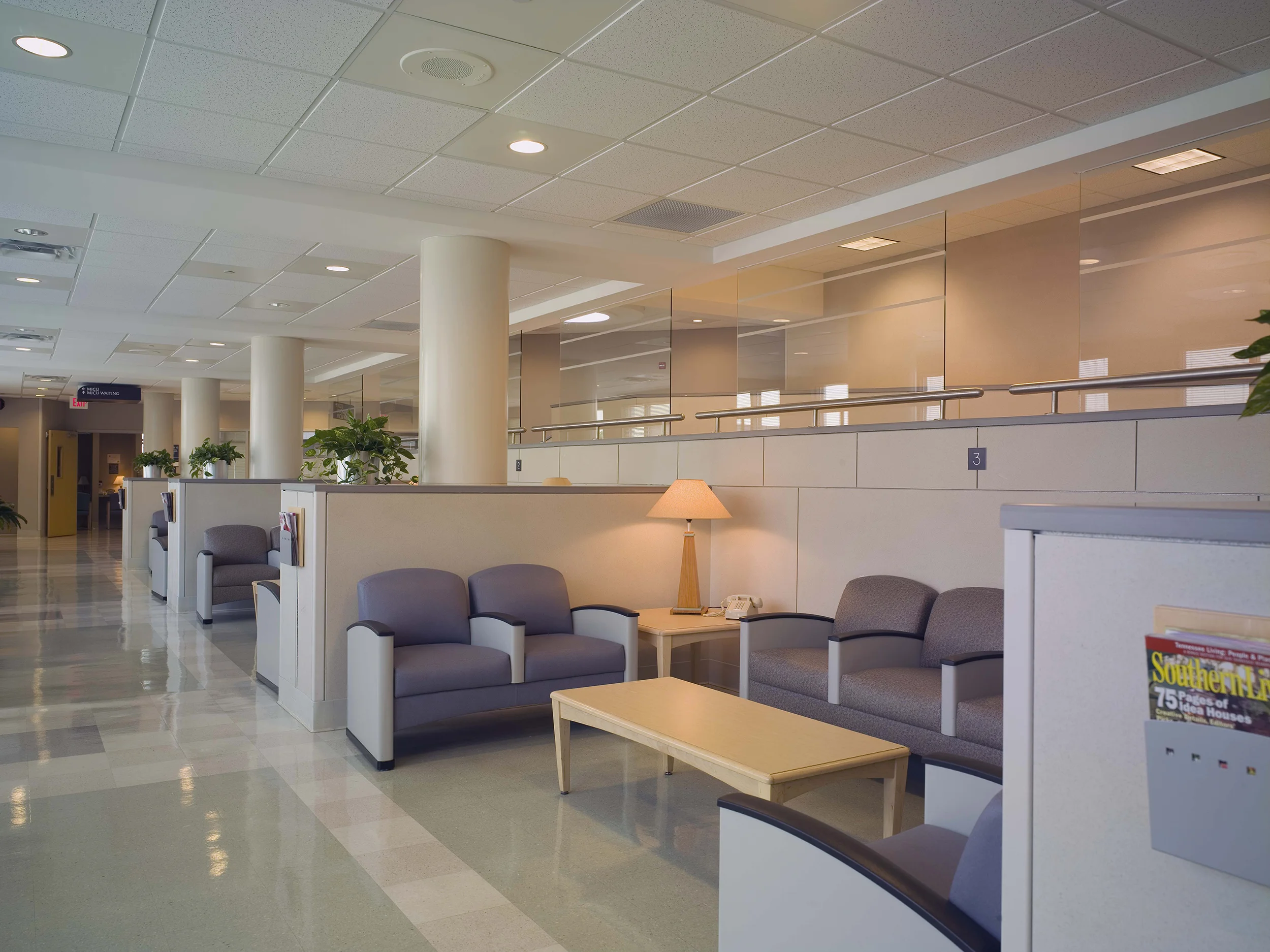 Memorial Hospital - MICU This fourteen bed unit is located directly above the primary surgery wing we designed twenty years earlier. The original building was designed with an interstitial space that allowed construction of the ICU during normal working hours without any iterruption of surgery below.