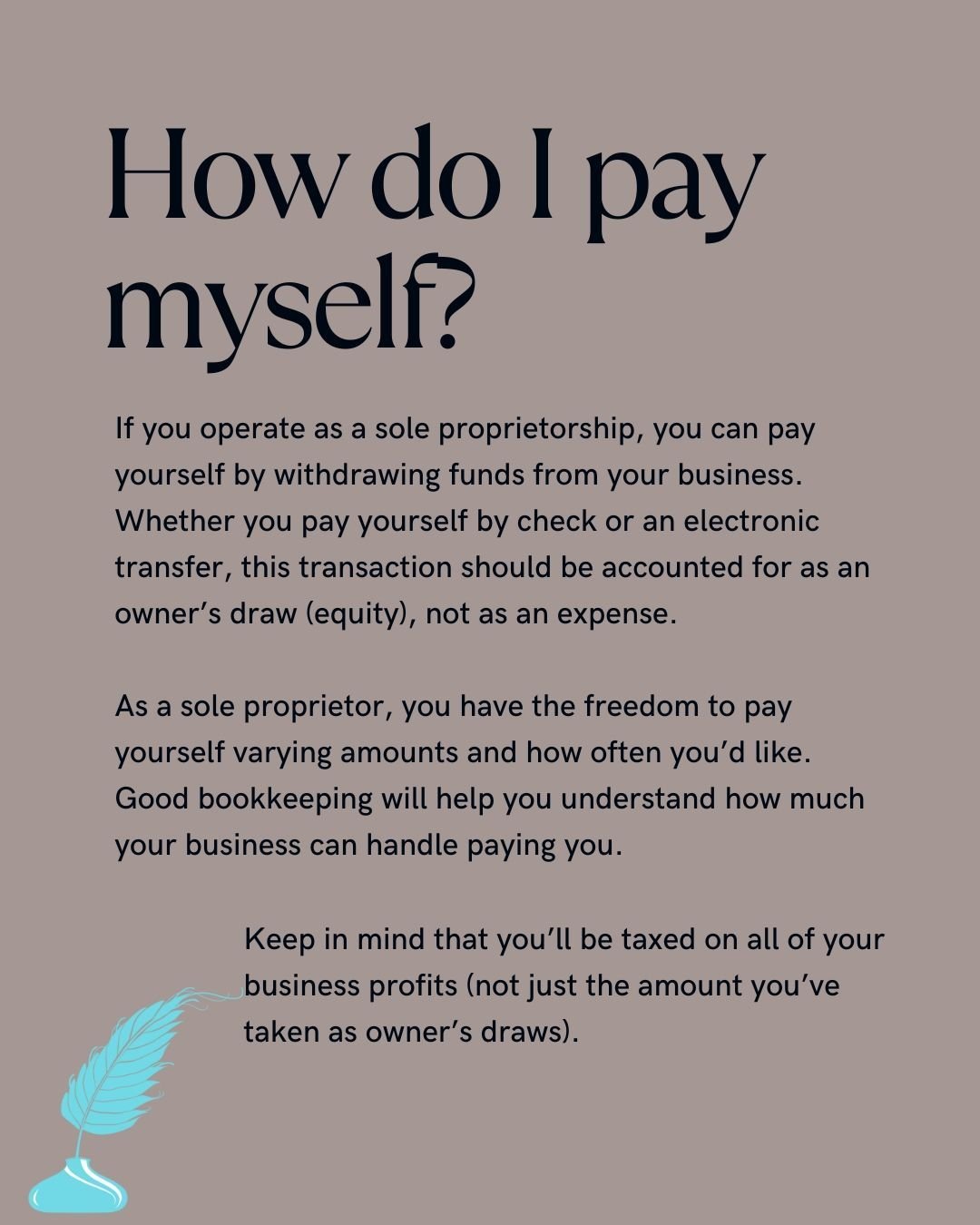 Every single one of my clients wants to know the answer to this question...

HOW do I pay myself? 💸

The short answer is: it depends!

The method(s) you use to pay yourself will vary depending on how your business is set up.

For a sole proprietor o