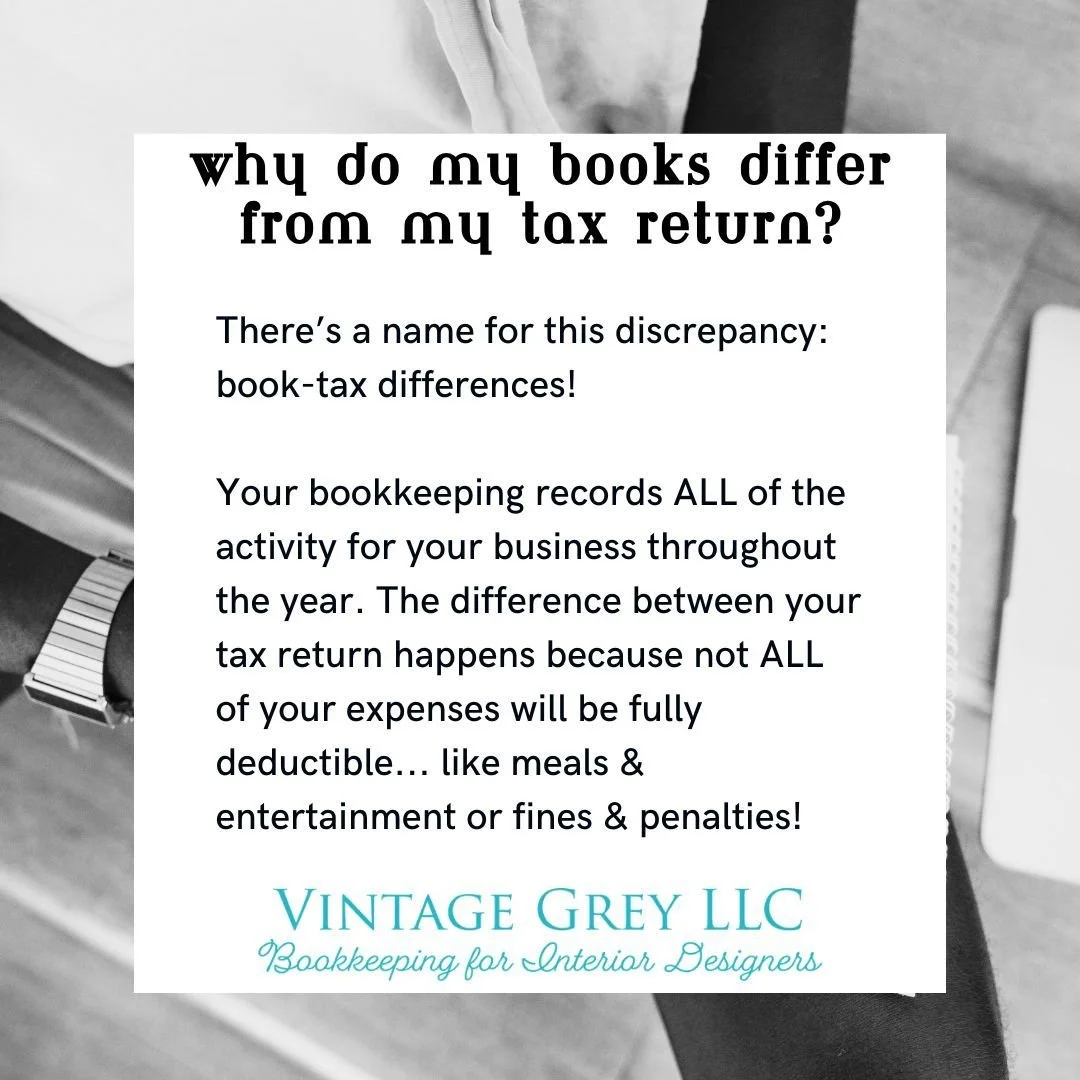 Wondering why your books might be a little off from your tax return? 📚 

There's a name for this discrepancy: Book-Tax Differences!

What are a few examples?

- Meals &amp; Entertainment
- Fines &amp; Penalties

While your bookkeeping records ALL of