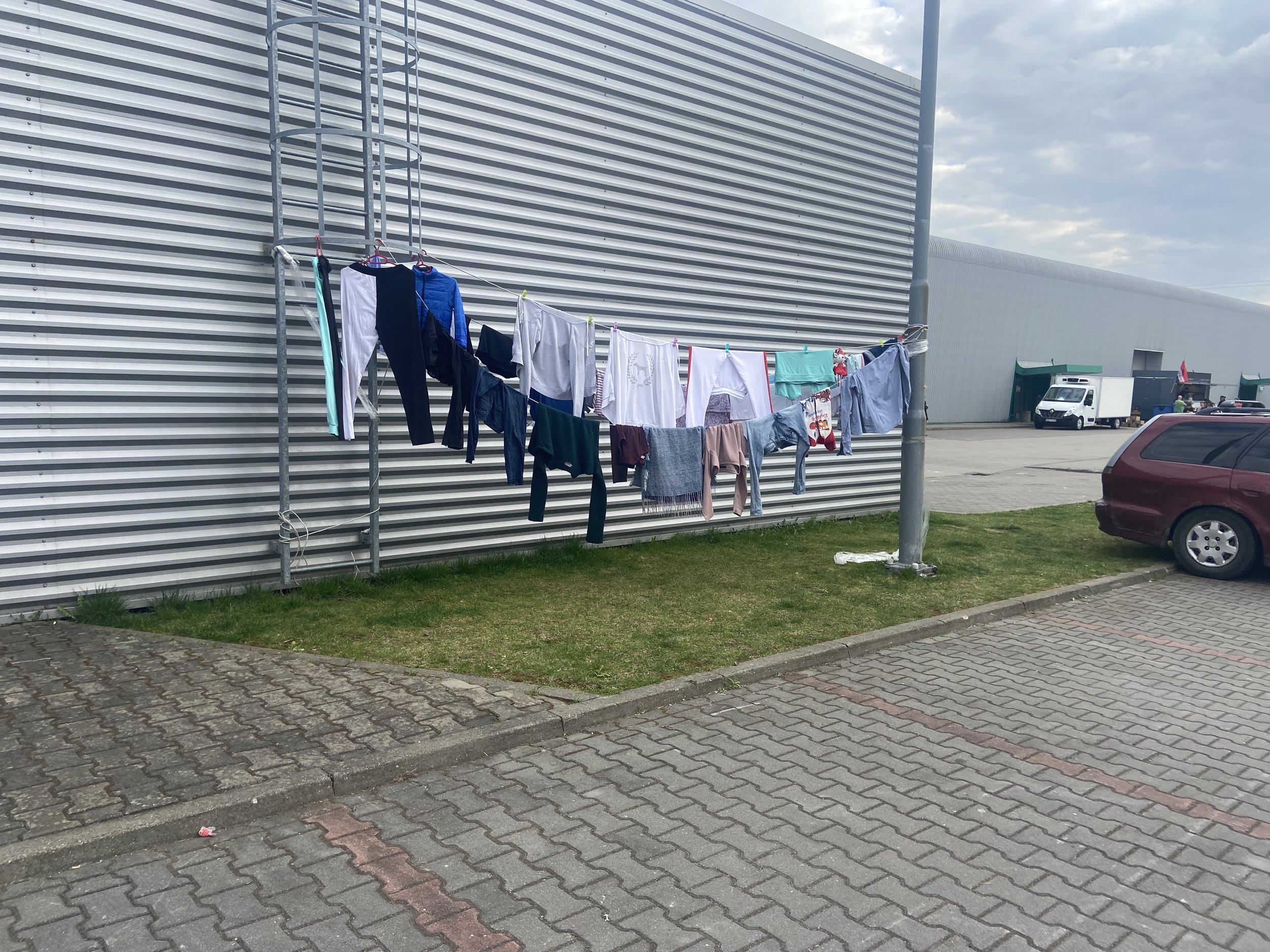 Air drying laundry at refugee center