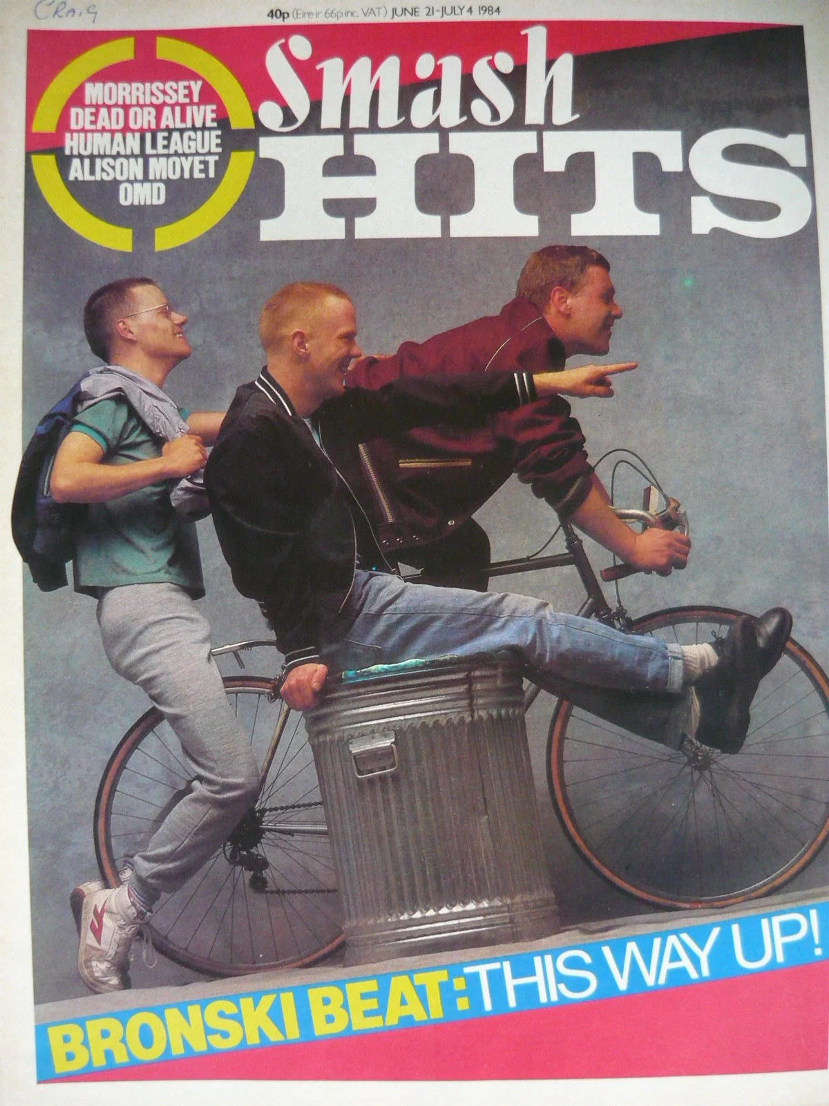 Bronski Beat on the cover of Smash Hits, 1984.
