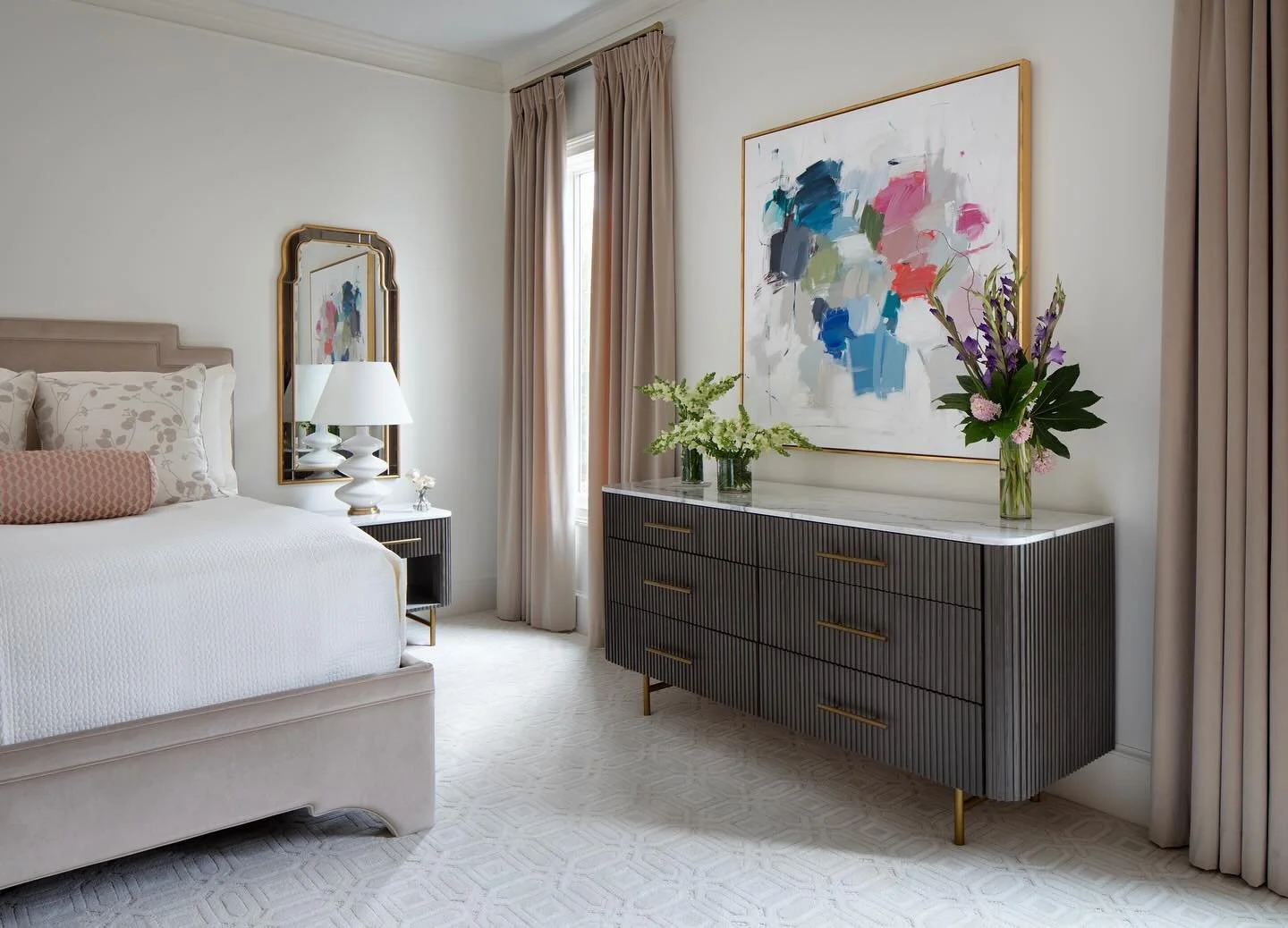 Loving the softness of blush pink in a bedroom!