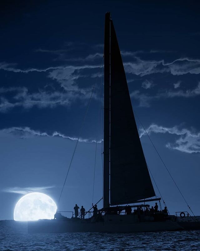 A perfect time to stay home and play with some Photoshop concepts. This photo illustration of a dramatic ocean moon rise with a silhouetted sail boat loaded with passengers was actually shot at sunset. You'll find it in my portfolio. The moon is my p