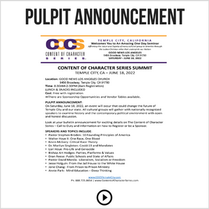 COCS Temple City Pulpit Announcement