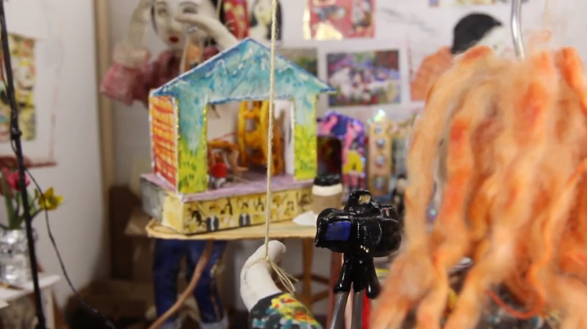 Still from "The Studio," a video piece in Claire Stigliani's MMOCA show, Half-Sick Of Shadows.