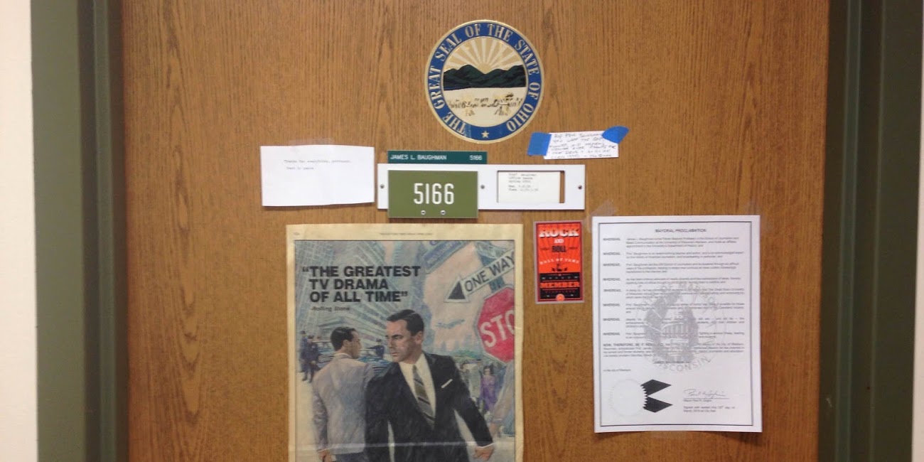 James Baughman's office door in Vilas Hall.