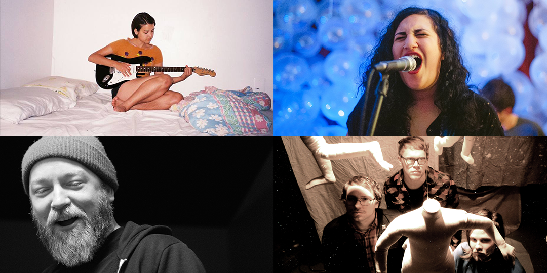 Clockwise from top left: Free Cake For Every Creature plays January 21 at Williamson Magnetic Recording Company; Palehound plays January 14 at the High Noon Saloon; Tenement plays January 15 at the Majestic; and Kyle Kinane plays January 14 through 16 at the Comedy Club on State.