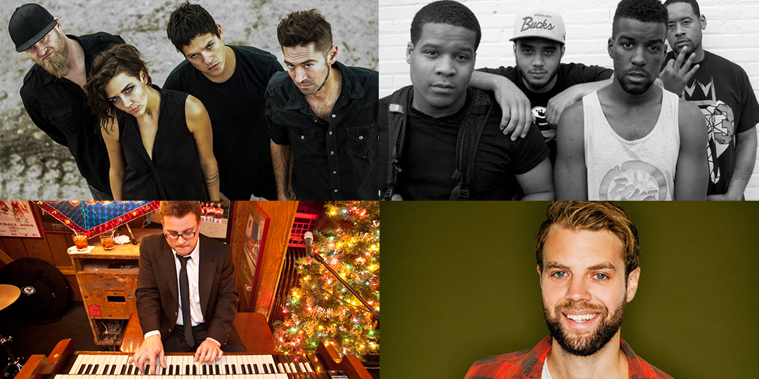 Clockwise from top left: Devil To Drag plays December 31 at The Frequency, 3rd Dimension plays January 2 at The Frequency, Brooks Wheelan plays December 31 and January 2 at Comedy Club on State, and Mike Cammilleri plays December 31 at Tempest.pt