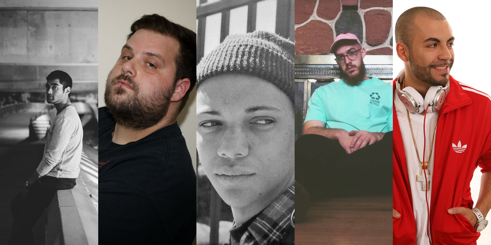 From left to right: BHAIRAV, Evaridae, knowsthetime, taxpurposes, and DJ Pain 1.