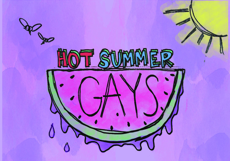 Hot Summer Gays poster art by Sarah Akawa.