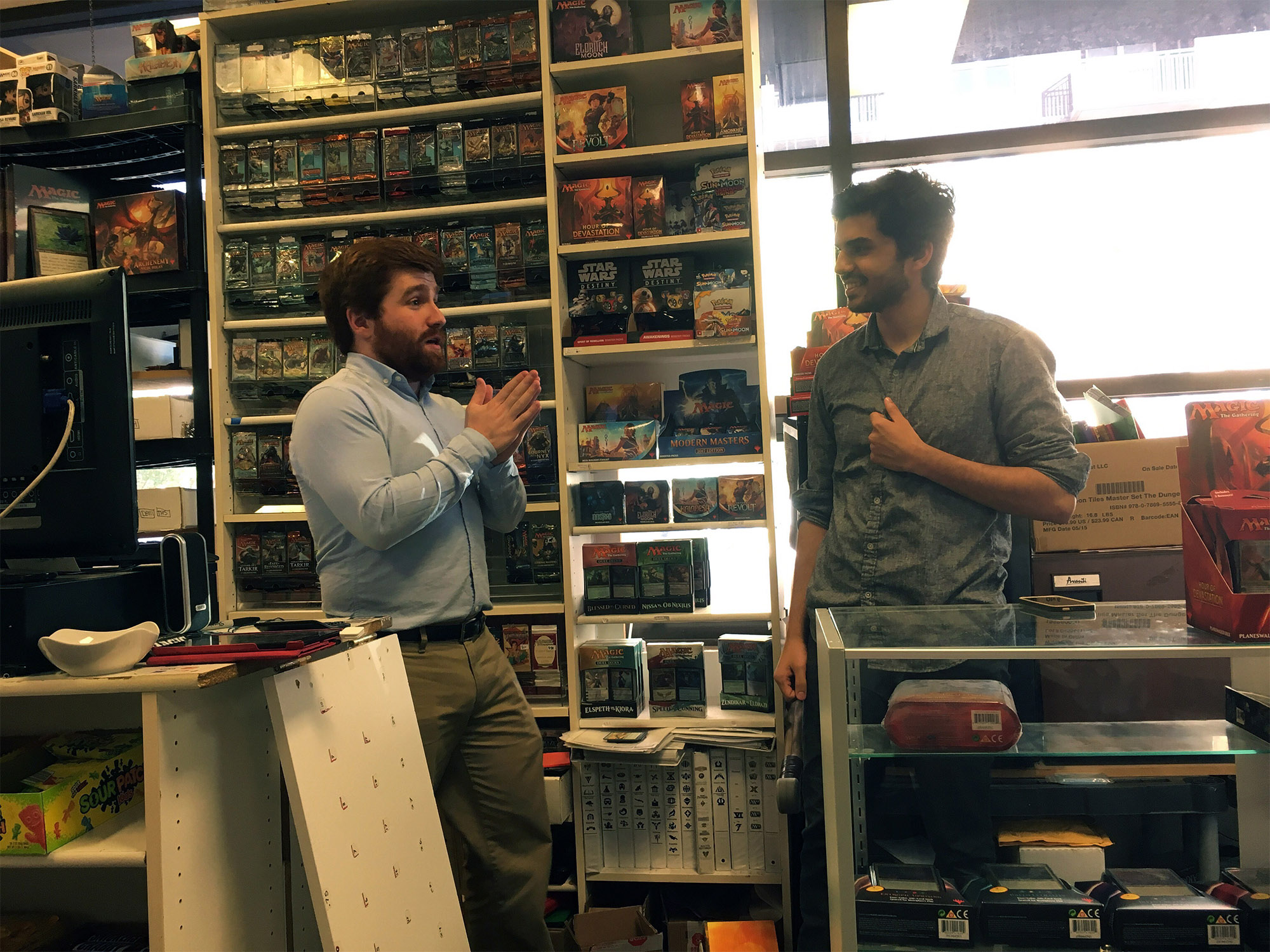 Andrew Boudwin (left) and Shariq Moore preside over a Friday night session of Magic gameplay at Netherworld. Photo by Henry Solotaroff-Webber.