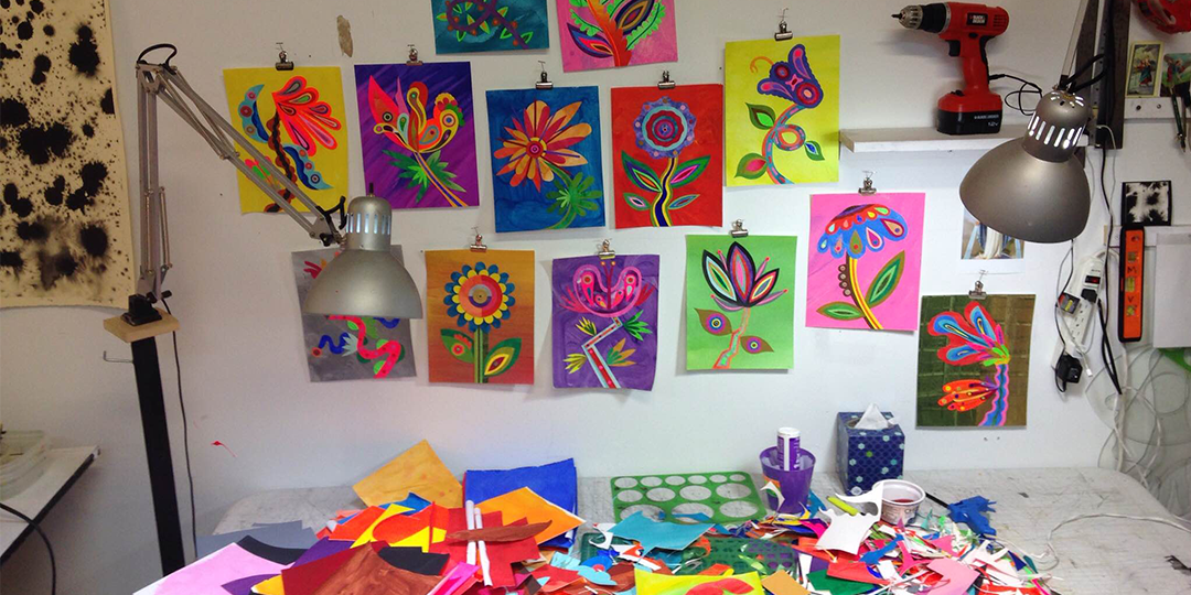 Works in progress in Velliquette's studio.
