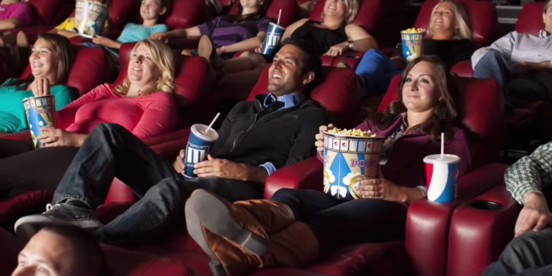 A screenshot from a Marcus Theatres promotional video touting its Dream Lounger recliners.
