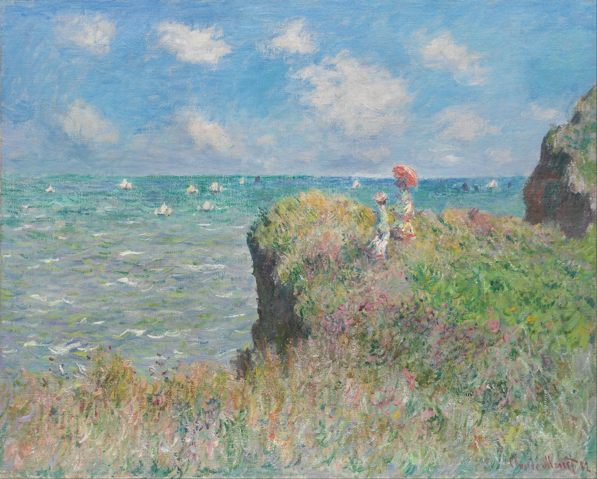 Claude Monet, "The Cliff Walk At Pourville." Image via Wikimedia Commons.
