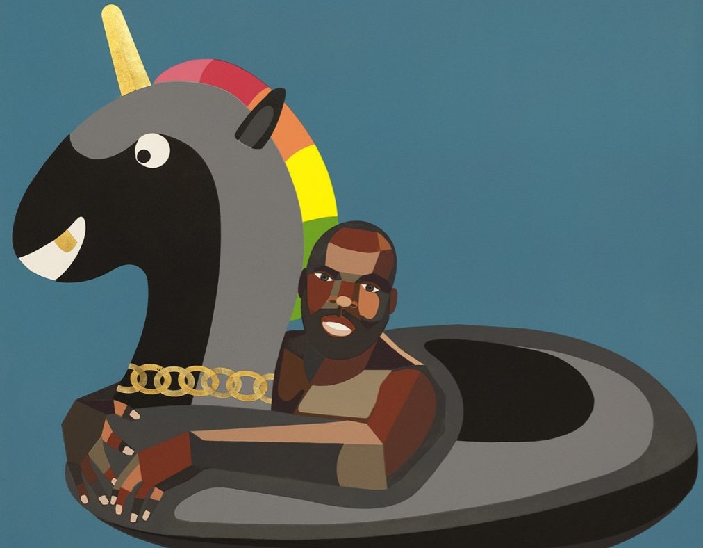 Derrick Adams, “Self Portrait On Float,” on display at Tandem Press.