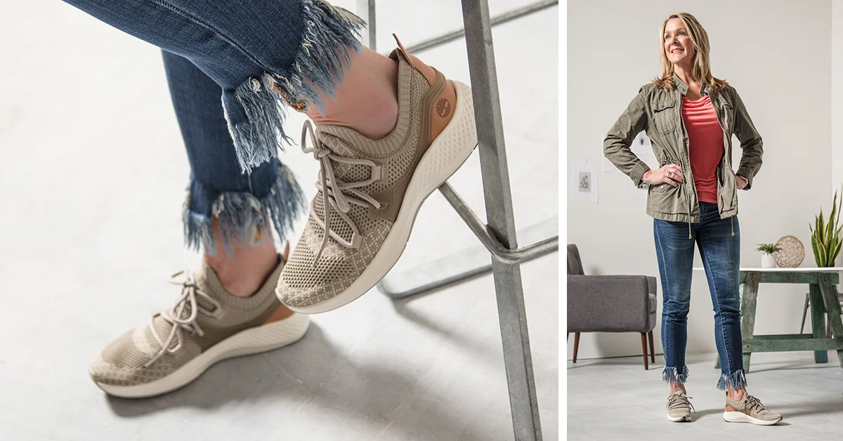  Shelia brought two outfits to the shoot. The first look was more casual–pairing on trend fringe jeans with a bright, saturated top and a neutral military inspired jacket.  