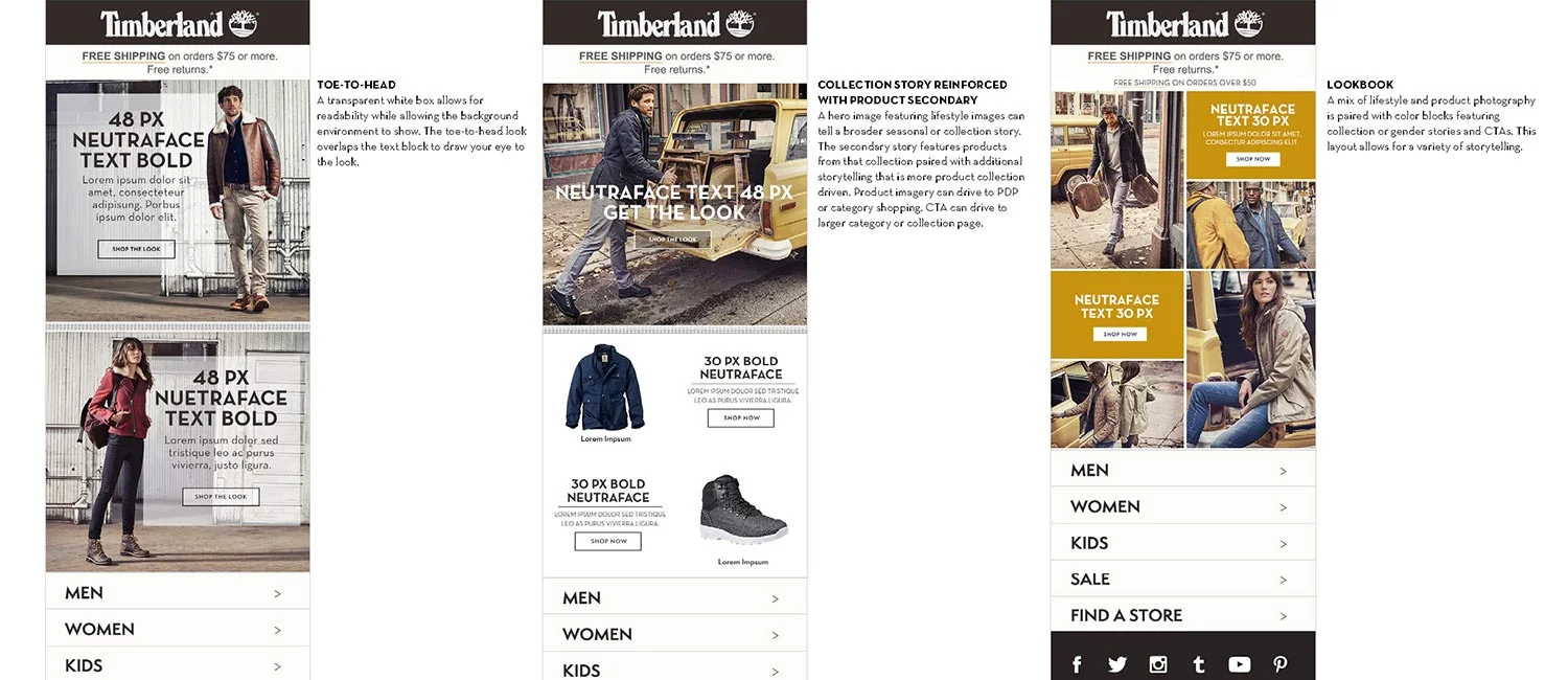  A variety of storytelling can take place in the primary space, from product stories told through product laydown photography and seasonal textures to rich lifestyle imagery paired with product grids. Product imagery, color and texture choices from t