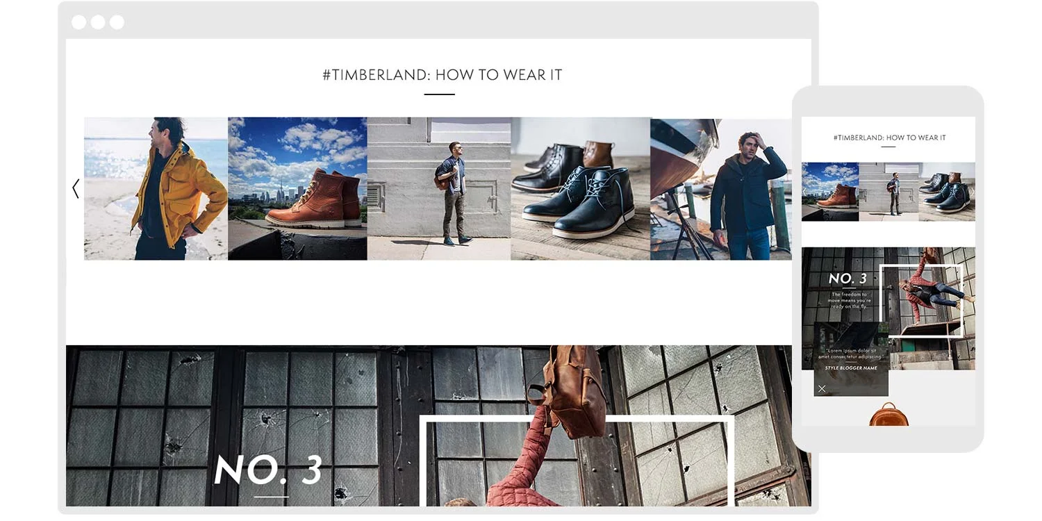  Product carousels allow the merchandising team to present accessories after the key marketing styles, driving revenue for smaller categories that don’t often get featured on key experience pages like a lookbook. 